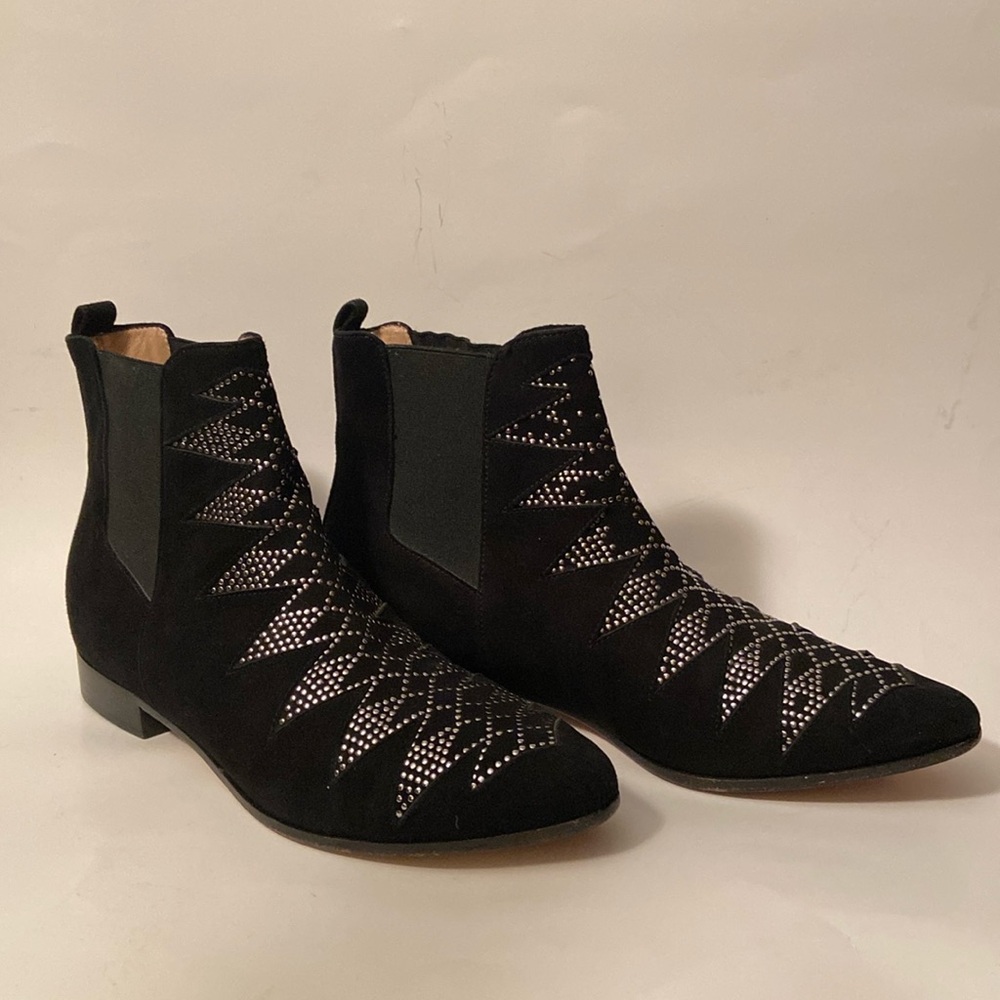 IRO Silver Studded Suede Black Ankle Boots Fancy Booties Italy 38/7.5